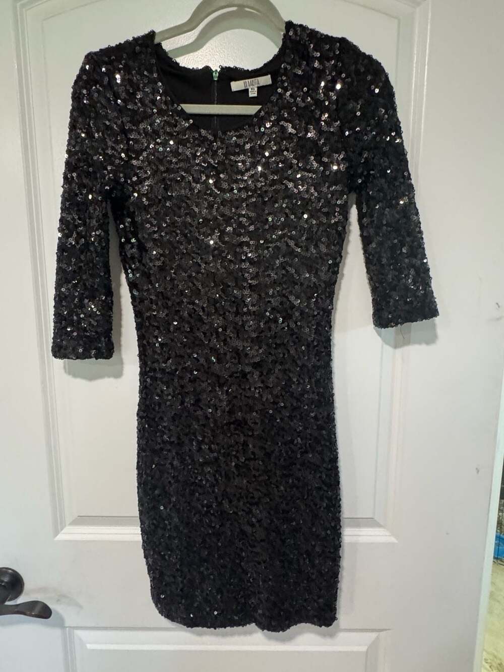 Black Sequin Bodycon Midi Dress Party Cocktail Glam Night Out Women’s XS